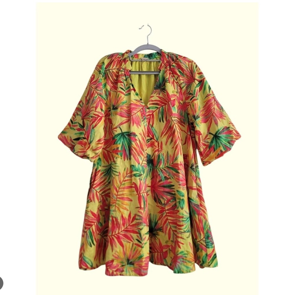 Magaschoni Yellow Tropical Leaf Print Dress